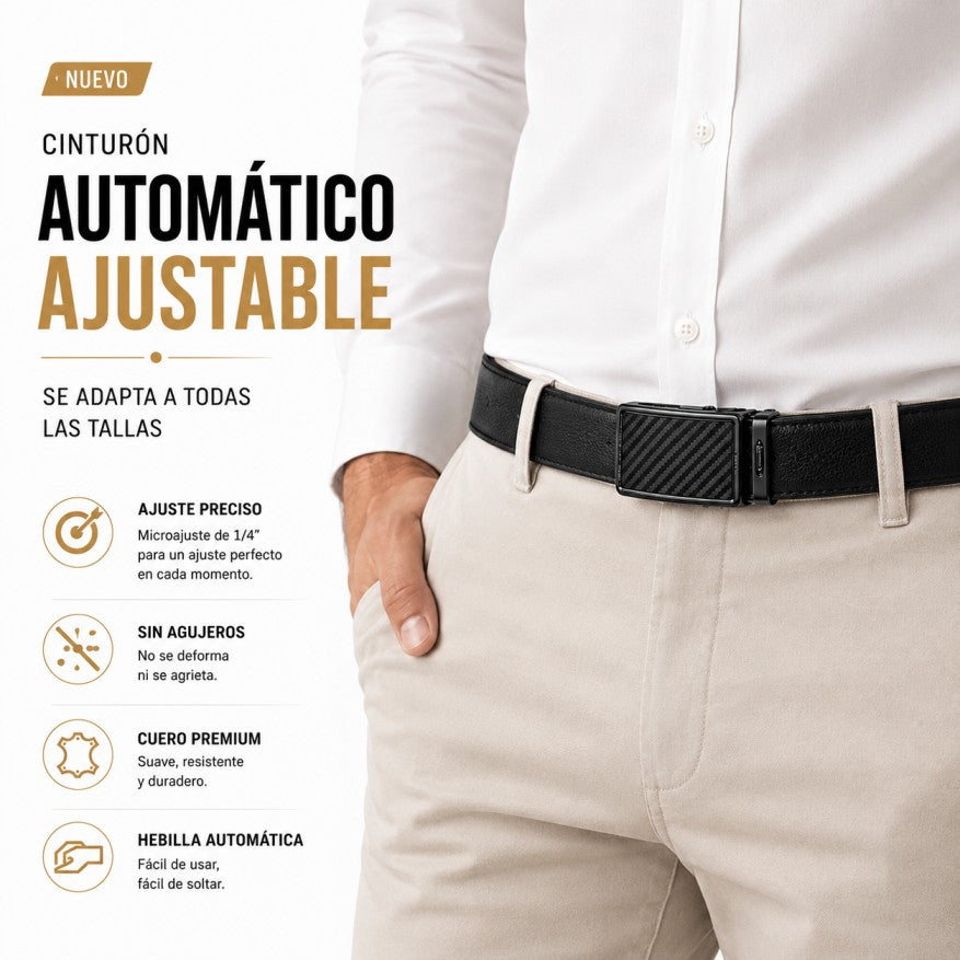 Cinturón Automático Ajustable de Cuero | Se Adapta a Todas las Tallas (Negro y Marrón)